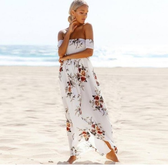 - Dresses & Skirts - Floral Off Shoulder Split Maxi